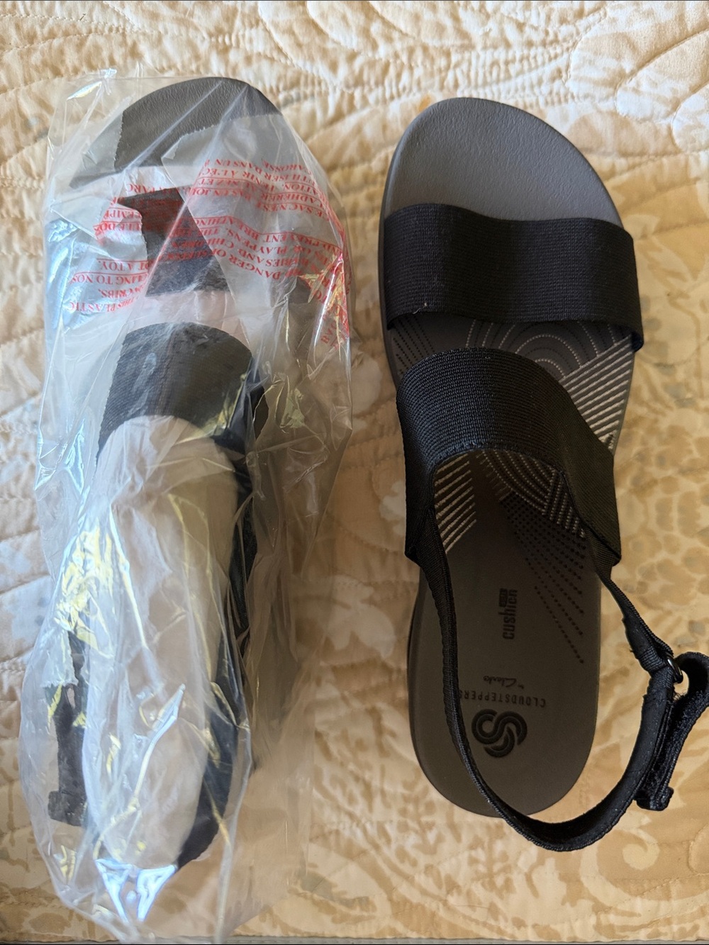 Cloudsteppers by Clarks Black Elastic Strap Slide Sandals